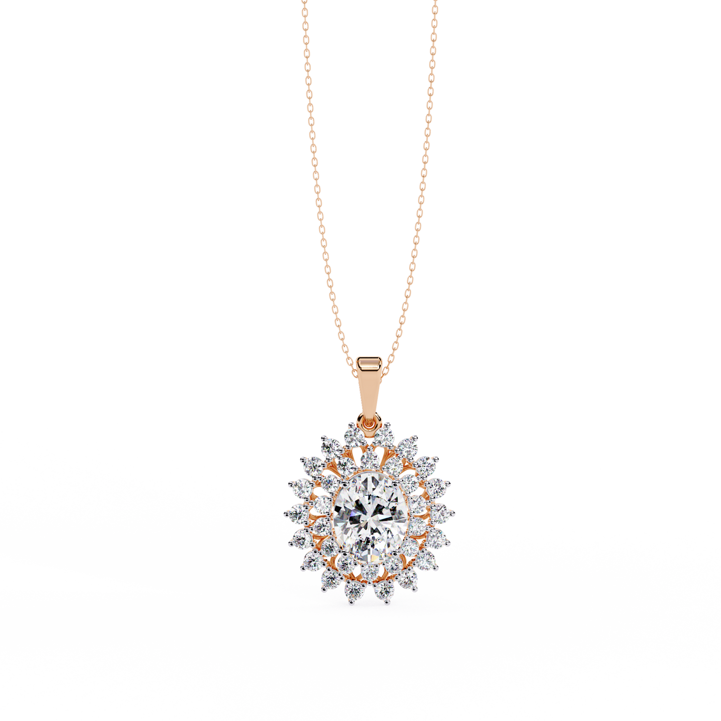The "Majesty": (3.41CTW) Oval Diamond Sunburst Pendant in Yellow Gold