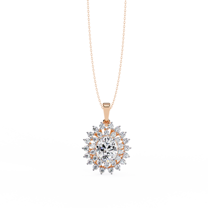 The "Majesty": (3.41CTW) Oval Diamond Sunburst Pendant in Yellow Gold