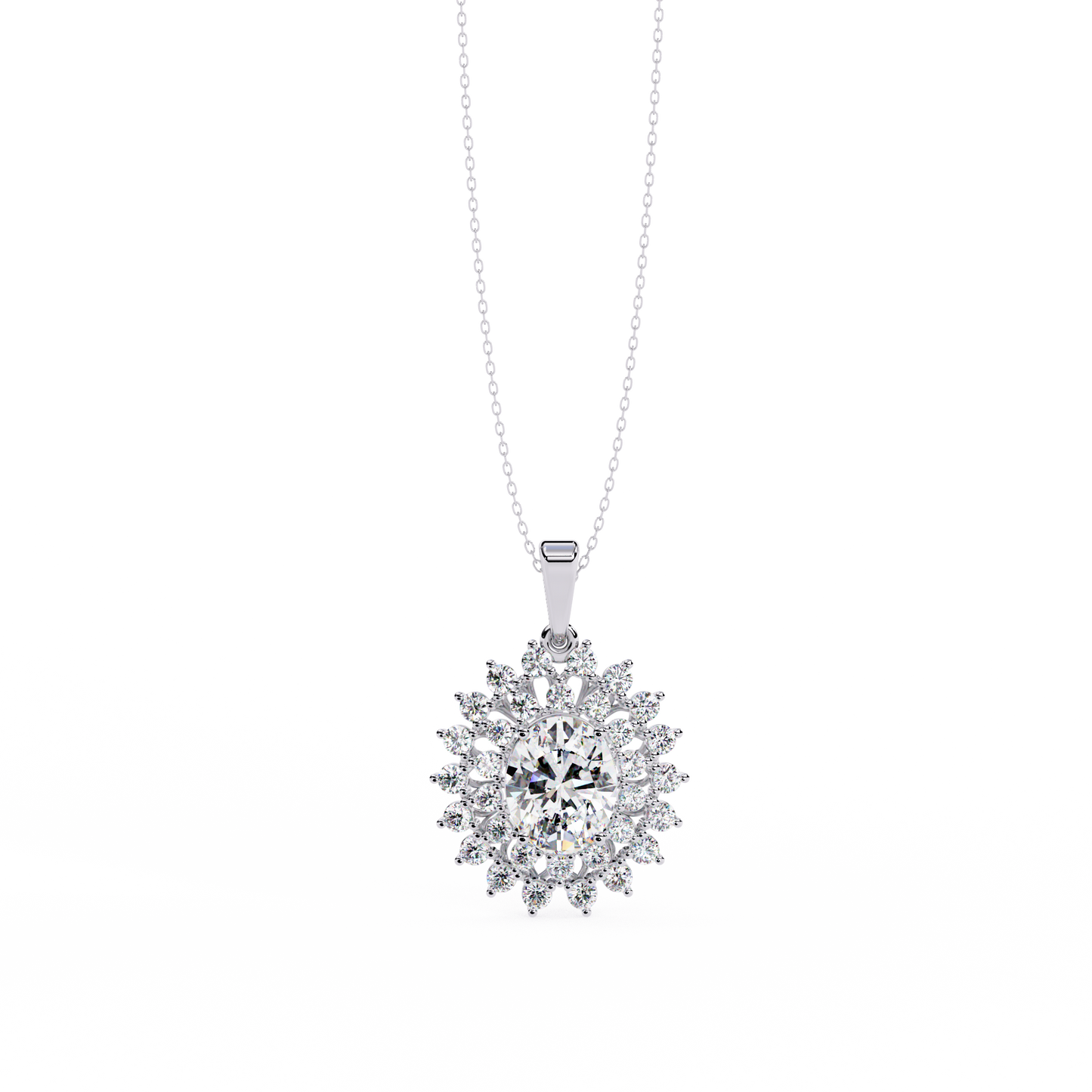 The "Majesty": (3.41CTW) Oval Diamond Sunburst Pendant in Yellow Gold