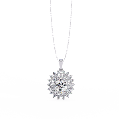 The "Majesty": (3.41CTW) Oval Diamond Sunburst Pendant in Yellow Gold