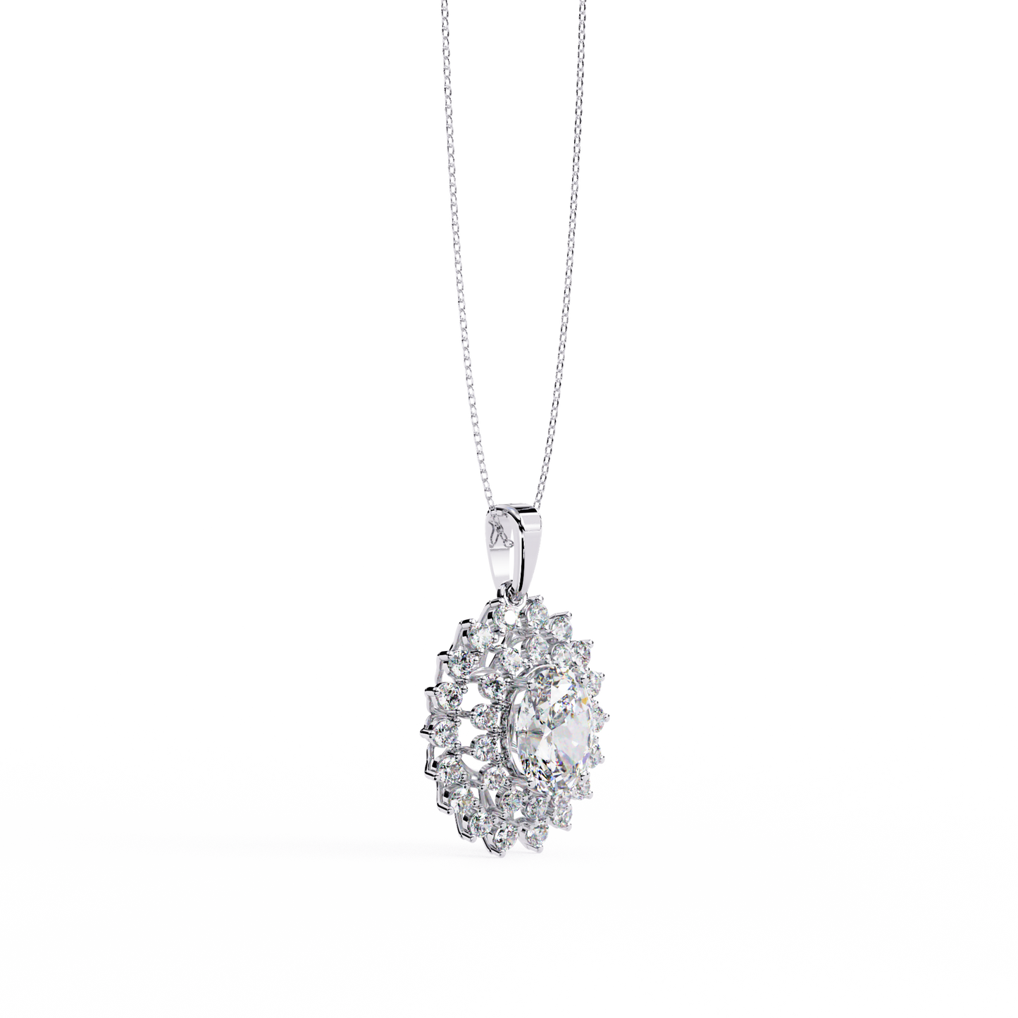 The "Majesty": (3.41CTW) Oval Diamond Sunburst Pendant in Yellow Gold