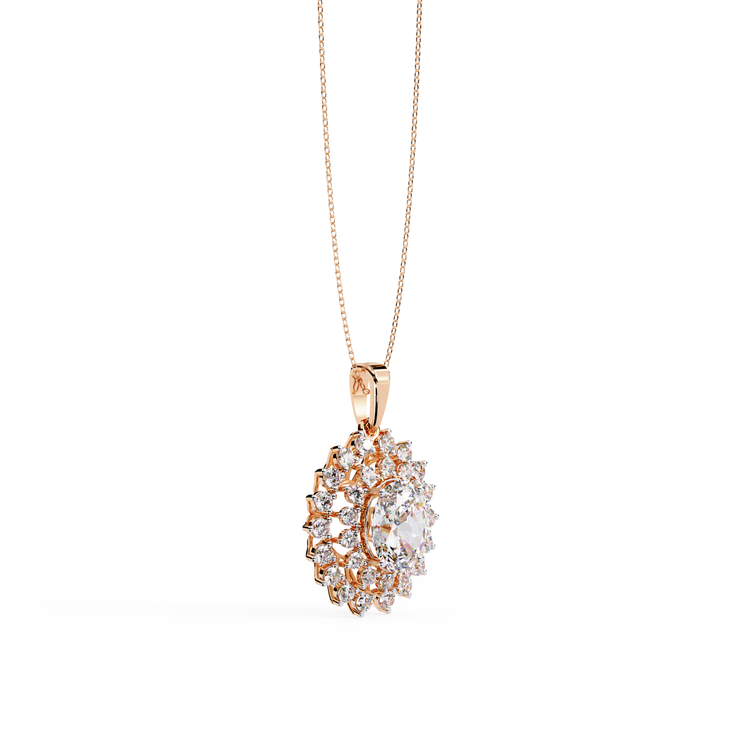 The "Majesty": (3.41CTW) Oval Diamond Sunburst Pendant in Yellow Gold