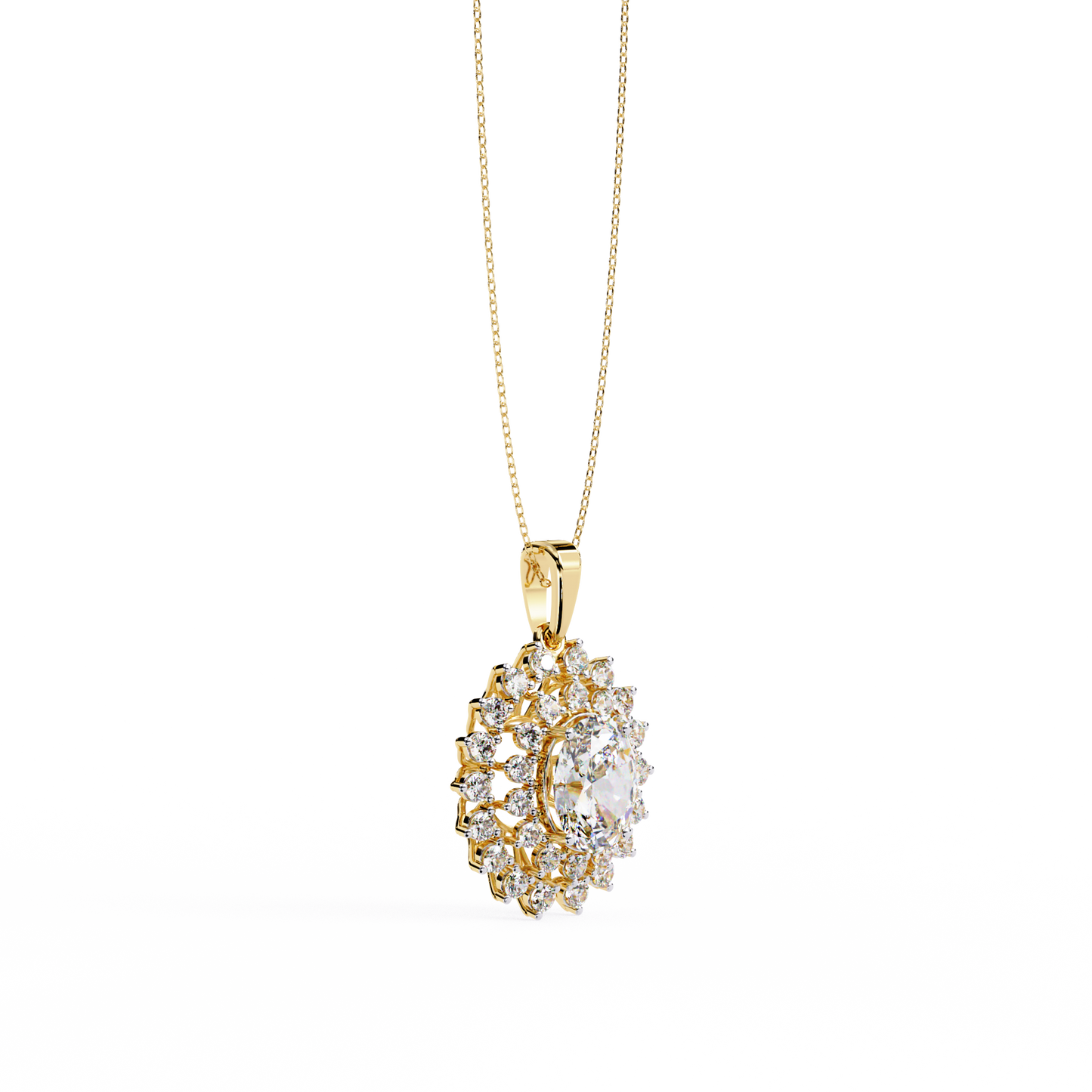 The "Majesty": (3.41CTW) Oval Diamond Sunburst Pendant in Yellow Gold
