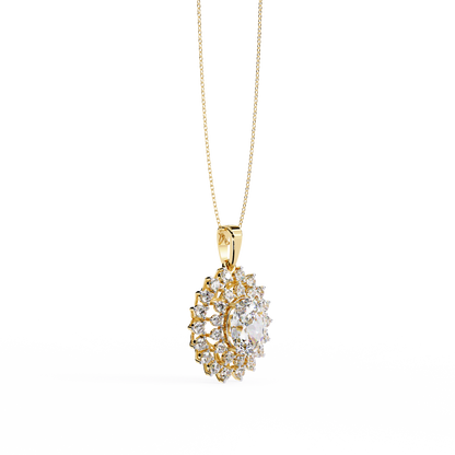 The "Majesty": (3.41CTW) Oval Diamond Sunburst Pendant in Yellow Gold