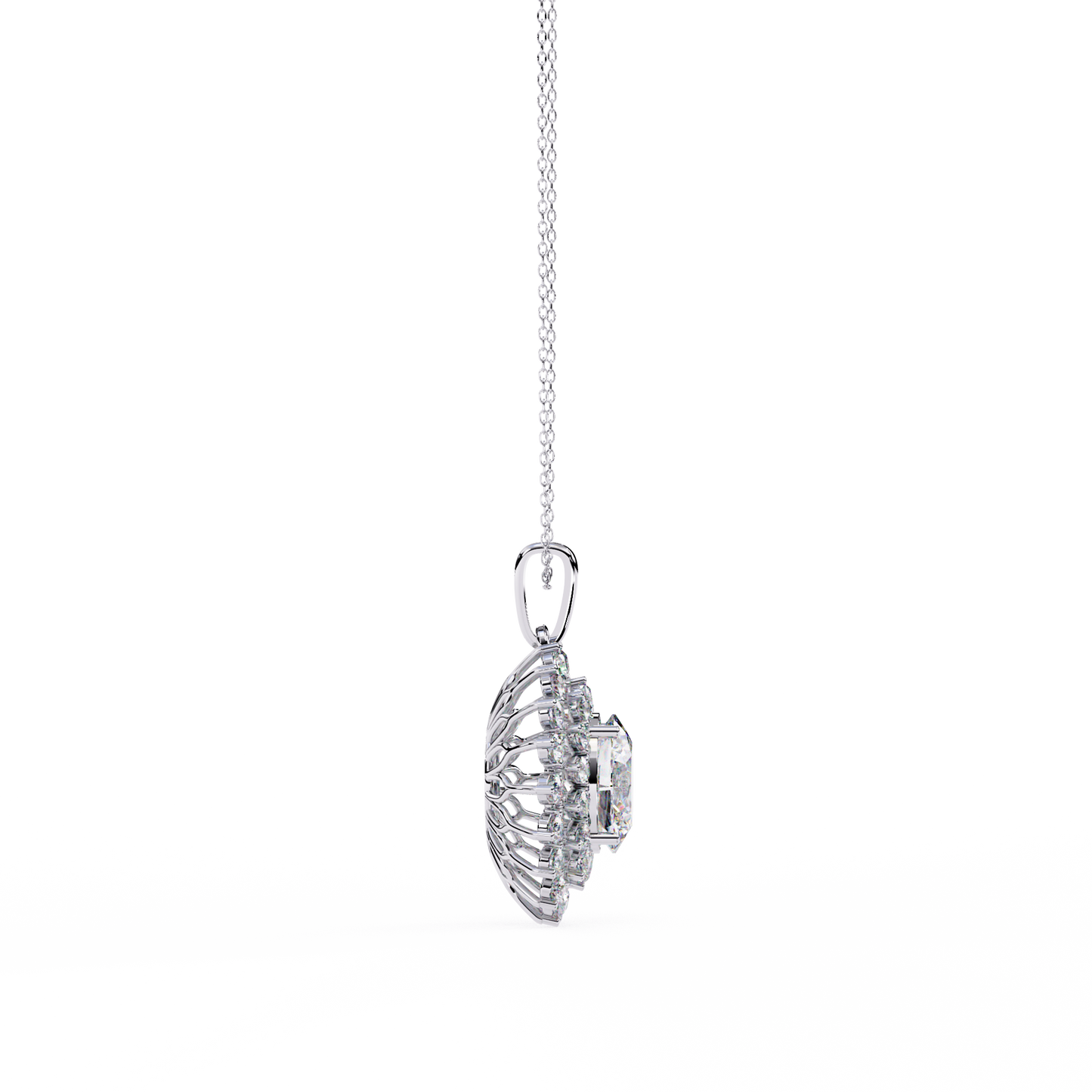 The "Majesty": (3.41CTW) Oval Diamond Sunburst Pendant in Yellow Gold