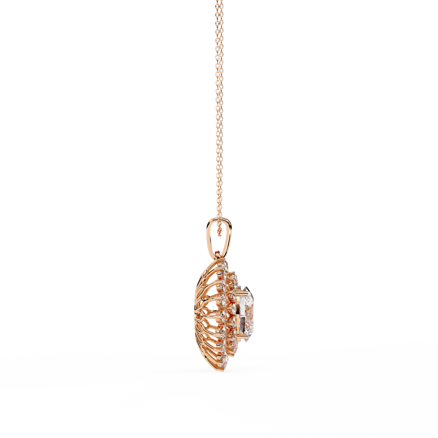 The "Majesty": (3.41CTW) Oval Diamond Sunburst Pendant in Yellow Gold