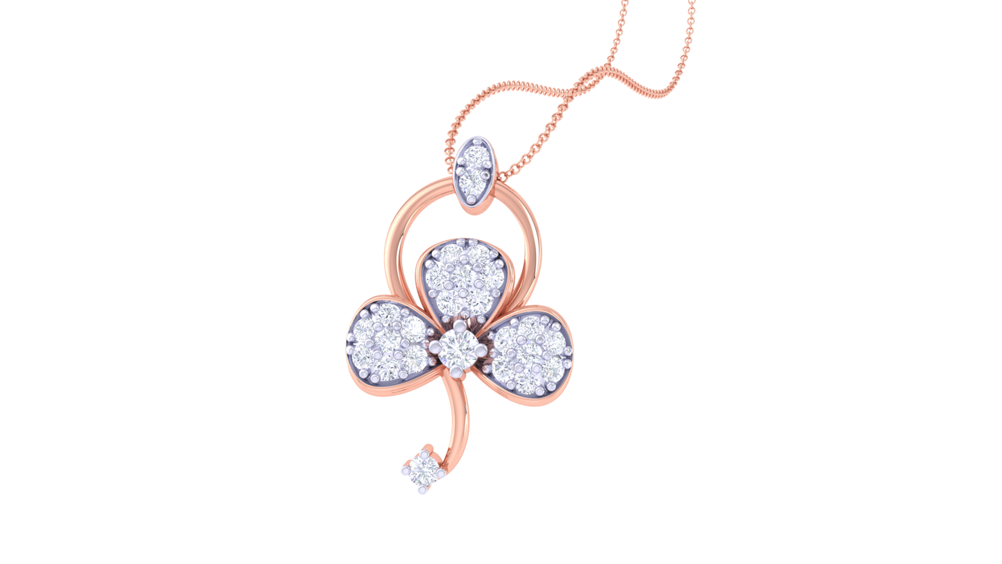 0.24 Ct - Cute Floral Diamond Pendent In Gold