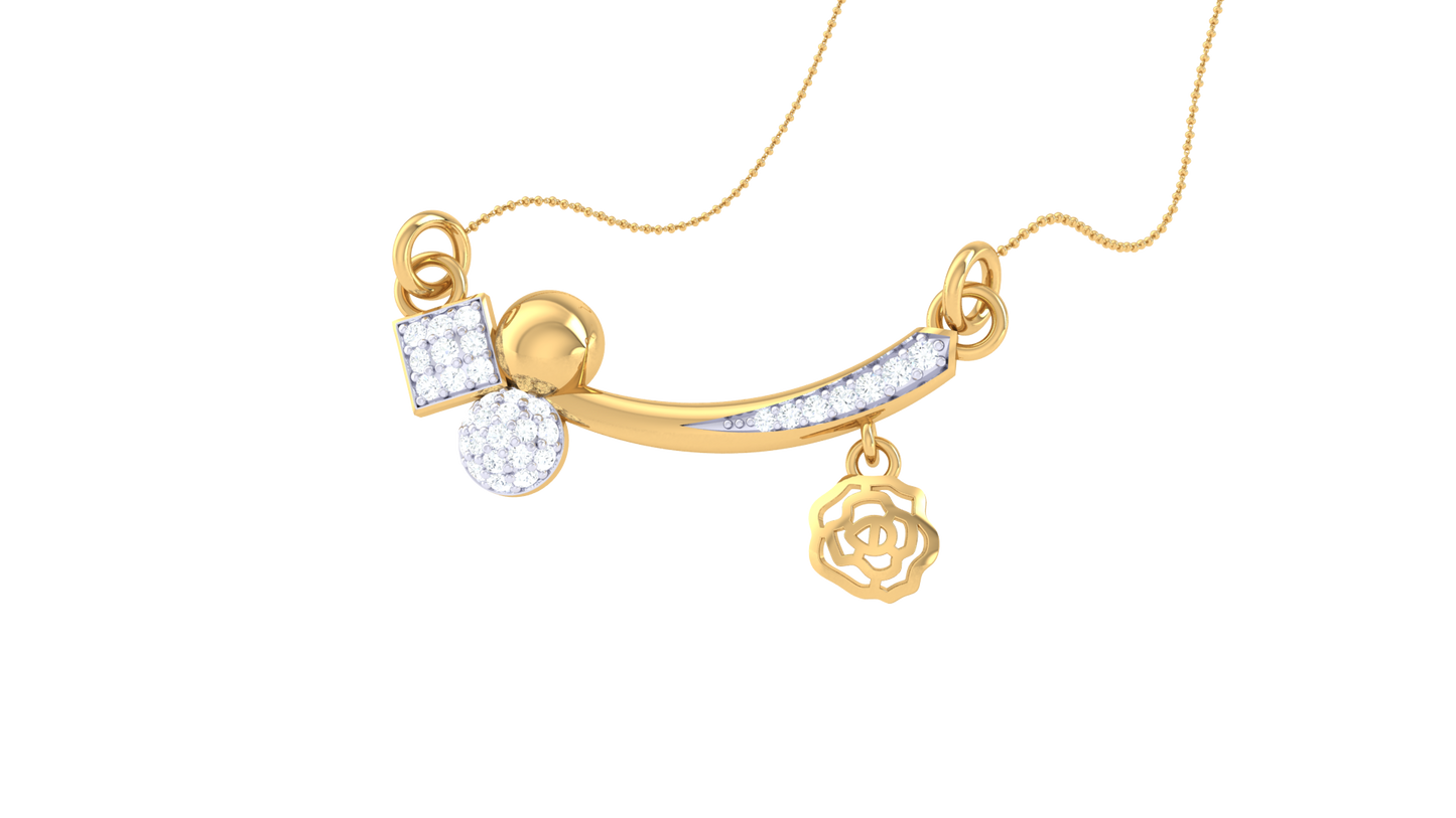 Geometric Floral Charm Gold Pendent - 0.21 Ct Diamonds