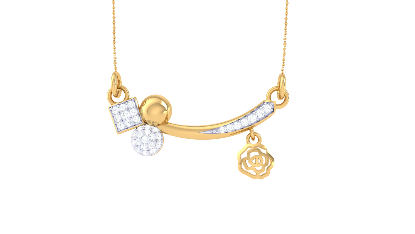 Geometric Floral Charm Gold Pendent - 0.21 Ct Diamonds