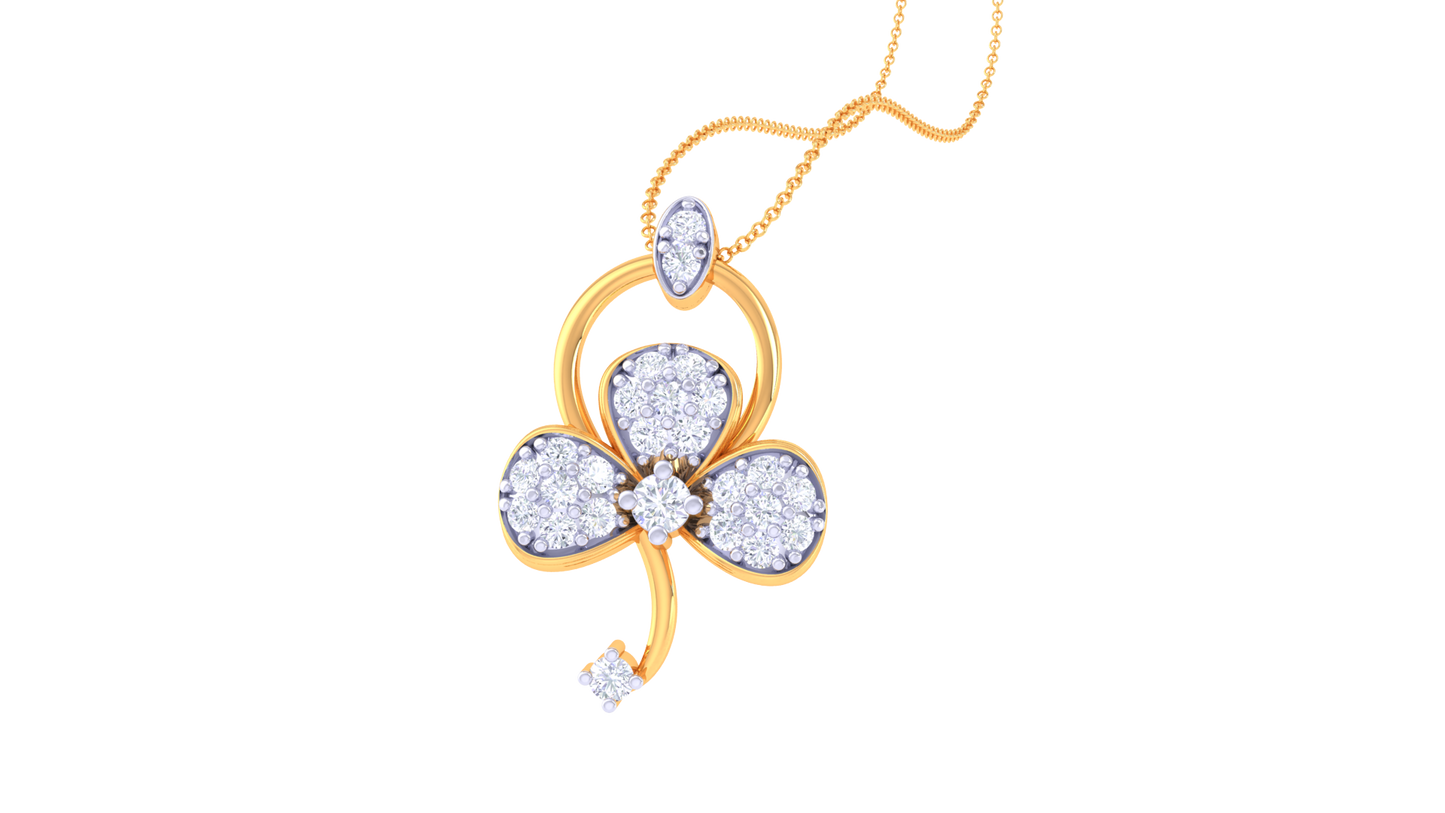 0.24 Ct - Cute Floral Diamond Pendent In Gold