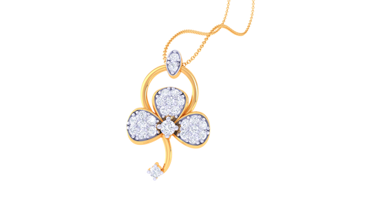 0.24 Ct - Cute Floral Diamond Pendent In Gold
