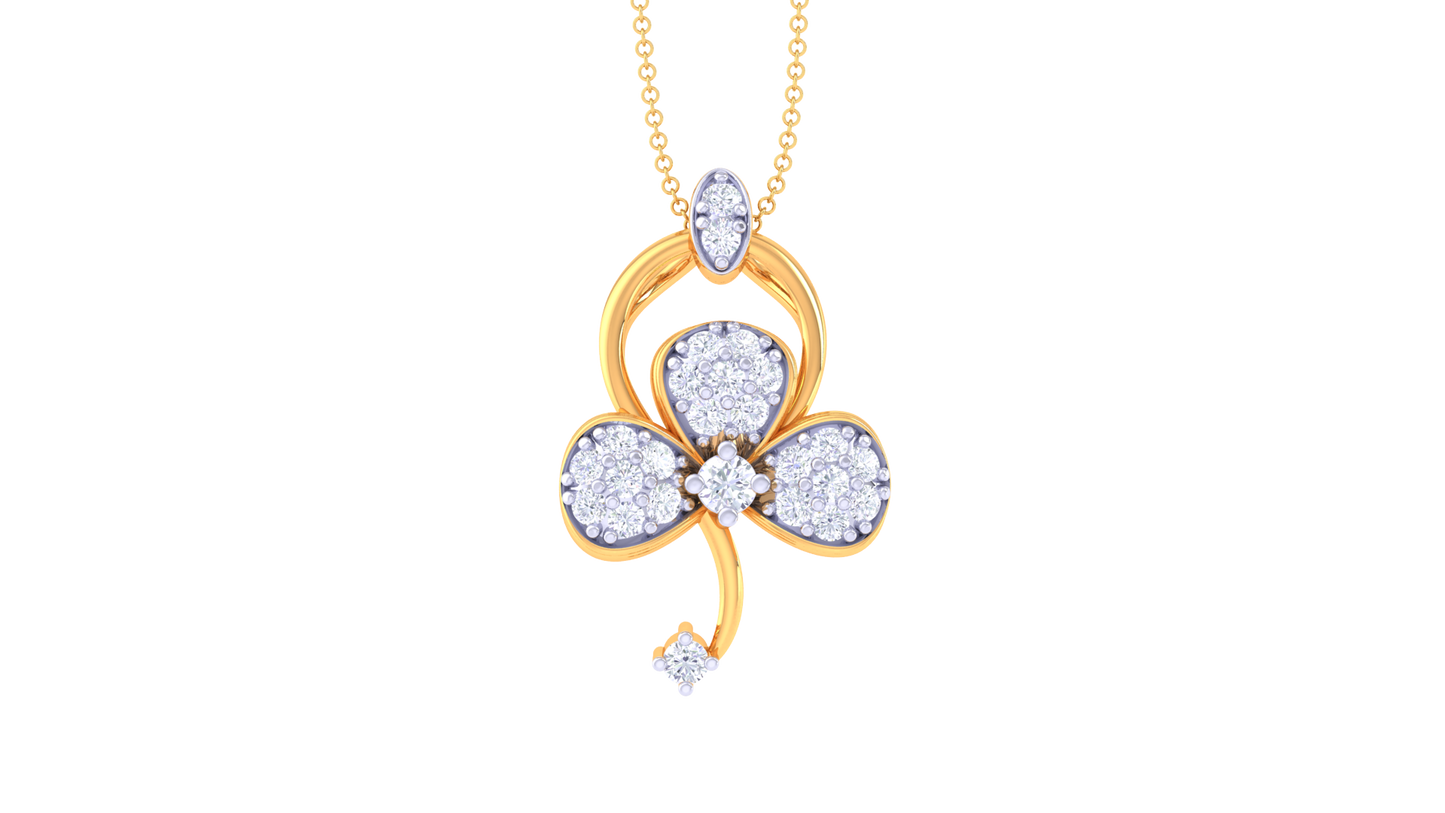 0.24 Ct - Cute Floral Diamond Pendent In Gold