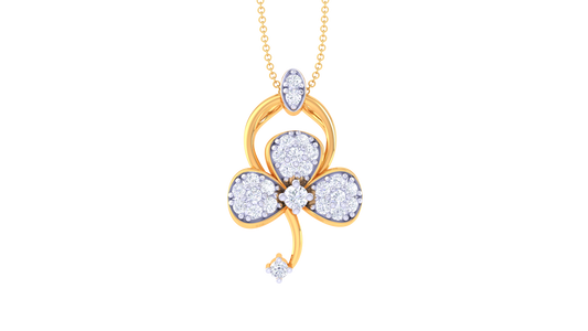 0.24 Ct - Cute Floral Diamond Pendent In Gold
