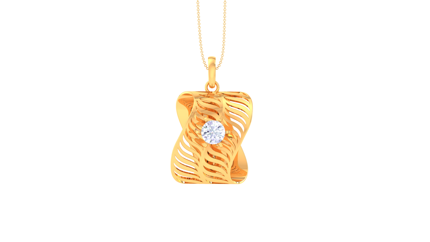 Waves of Light - 0.59 Ct Diamond Pendant In Sculpted Gold