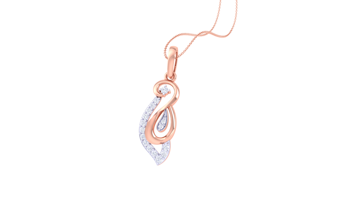 Leaf-Inspired Abstract Gold Pendant - 0.16 Ct Sparkling Diamond