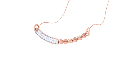 Curved Bar & Bead Pendent In Gold - 0.16 Ct Brilliant Diamonds