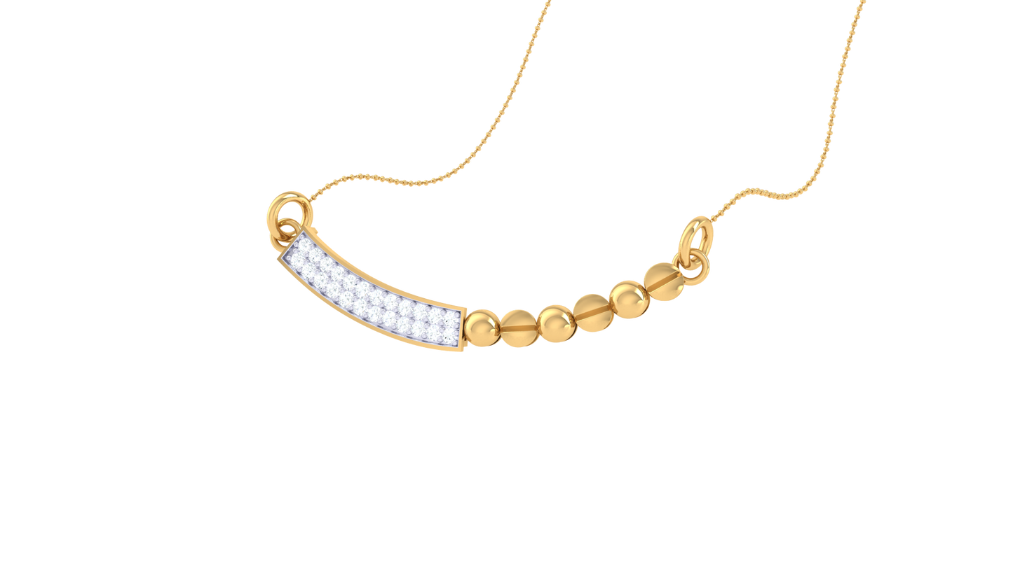 Curved Bar & Bead Pendent In Gold - 0.16 Ct Brilliant Diamonds