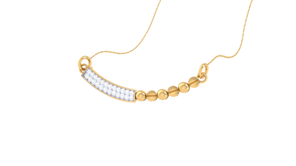 Curved Bar & Bead Pendent In Gold - 0.16 Ct Brilliant Diamonds