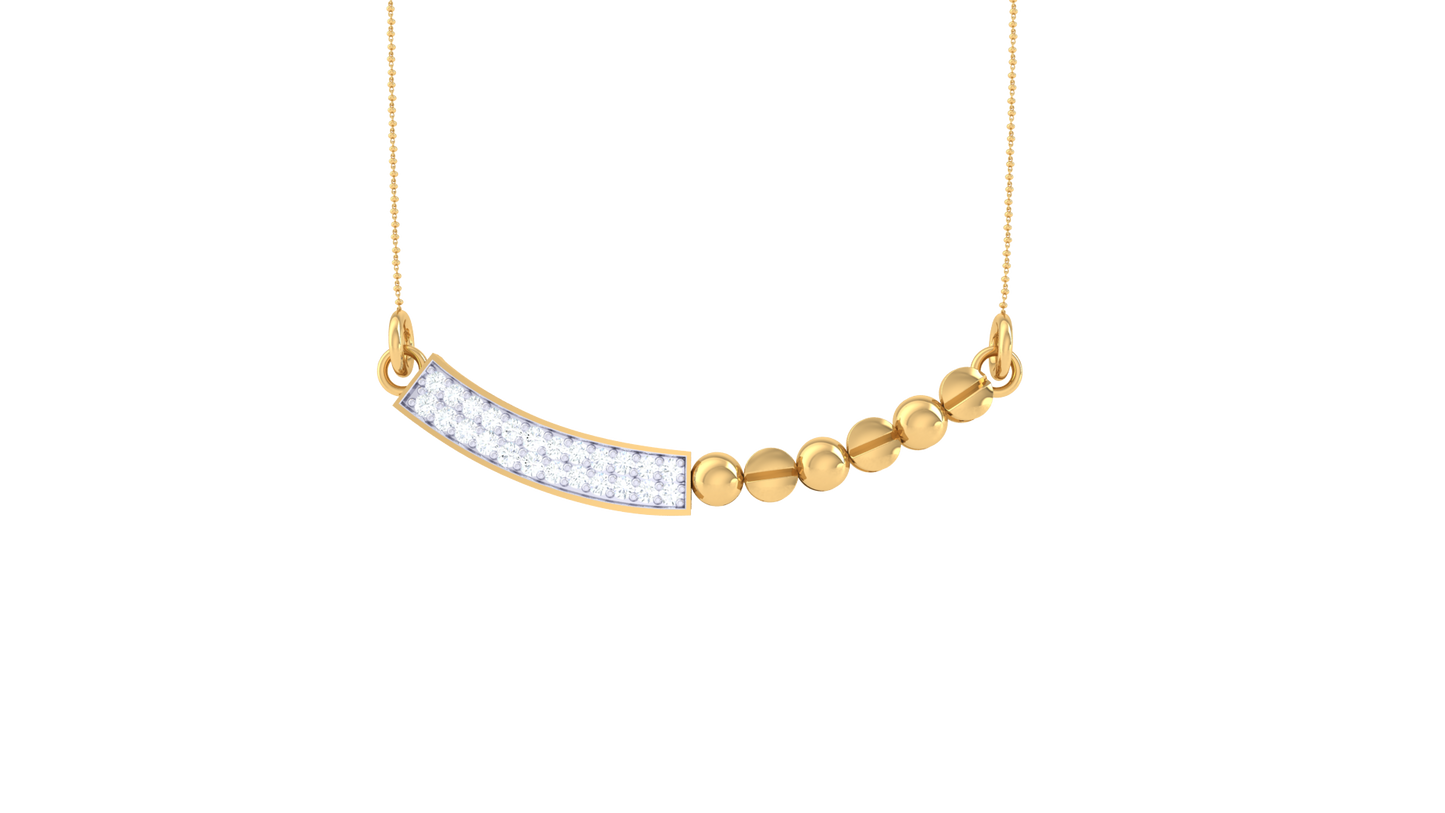 Curved Bar & Bead Pendent In Gold - 0.16 Ct Brilliant Diamonds