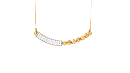 Curved Bar & Bead Pendent In Gold - 0.16 Ct Brilliant Diamonds