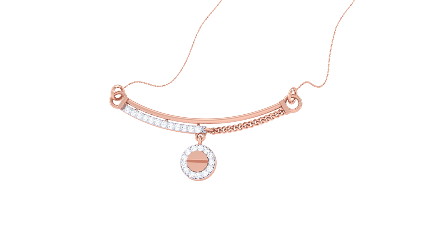 Textured Gold Bar Pendent With Sparkling Diamond Halo Drop – 0.14 Ct