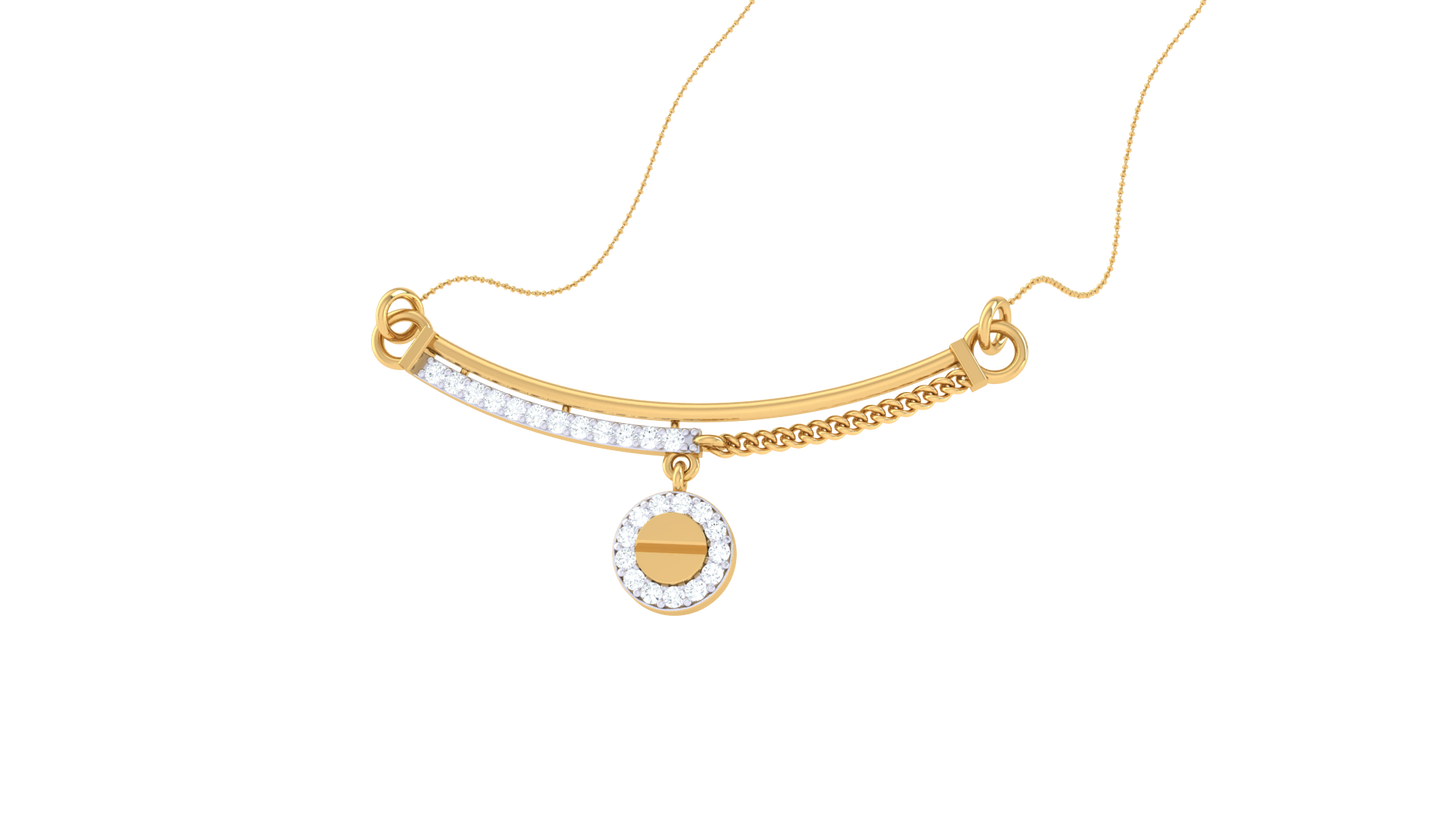 Textured Gold Bar Pendent With Sparkling Diamond Halo Drop – 0.14 Ct