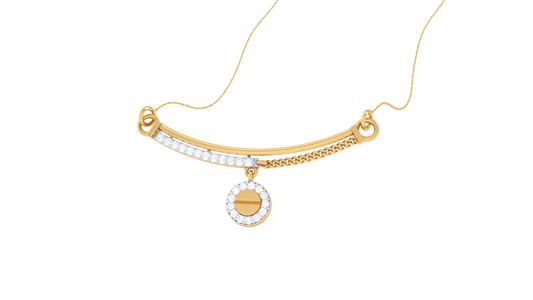 Textured Gold Bar Pendent With Sparkling Diamond Halo Drop – 0.14 Ct