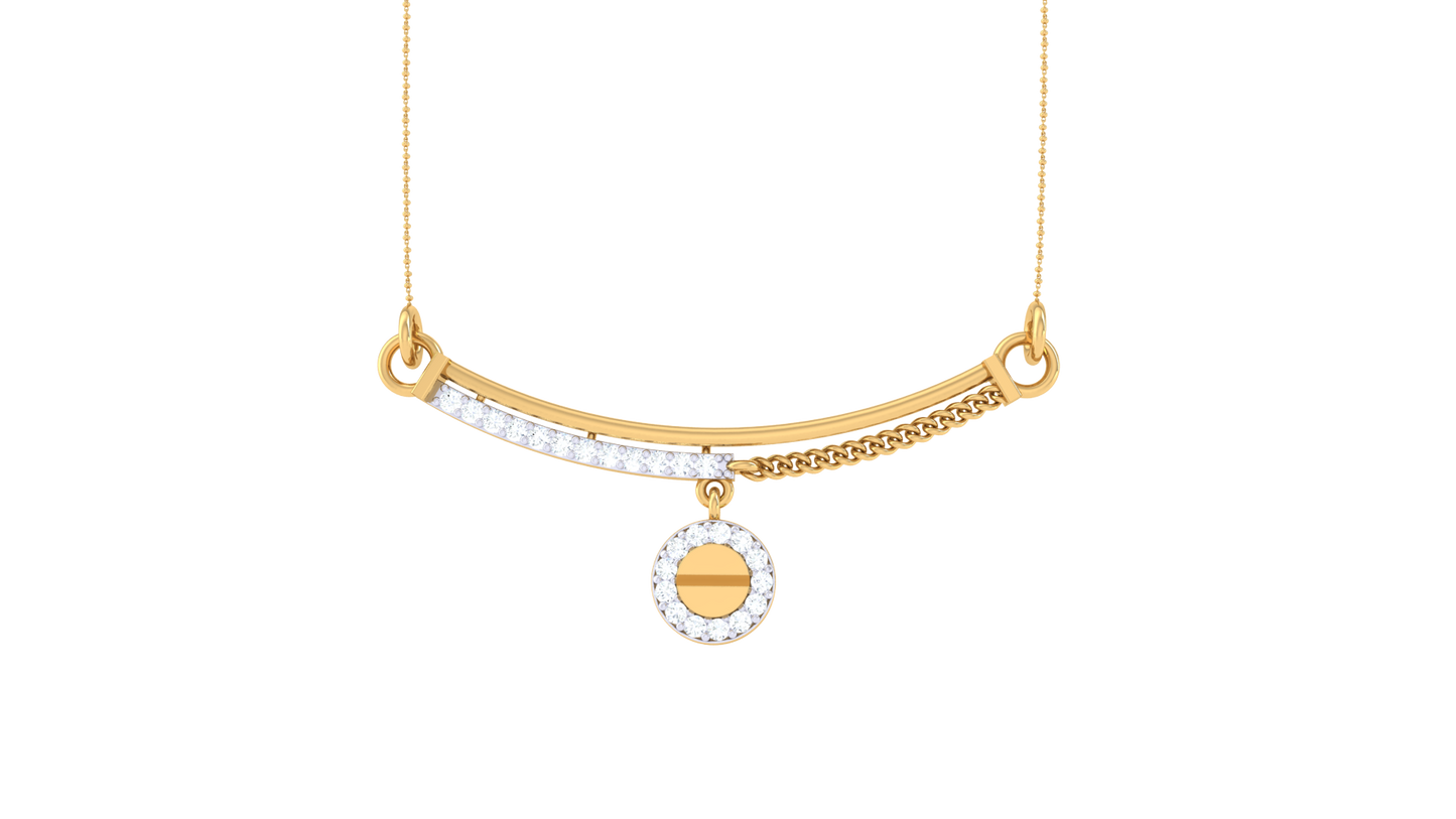 Textured Gold Bar Pendent With Sparkling Diamond Halo Drop – 0.14 Ct