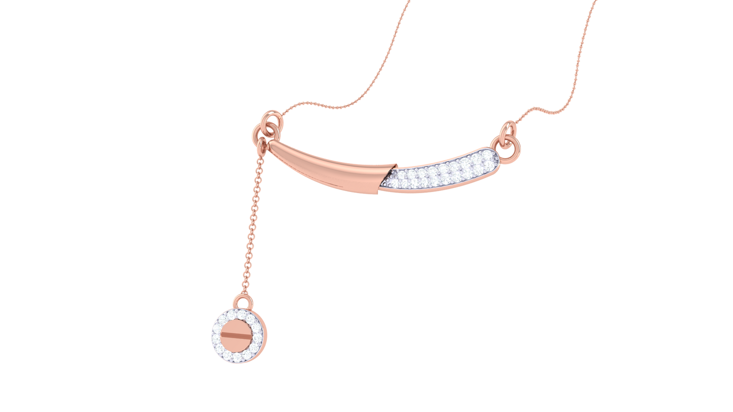 Curved Gold Bar Pendant With Diamond Halo Charm – 0.18 Ct