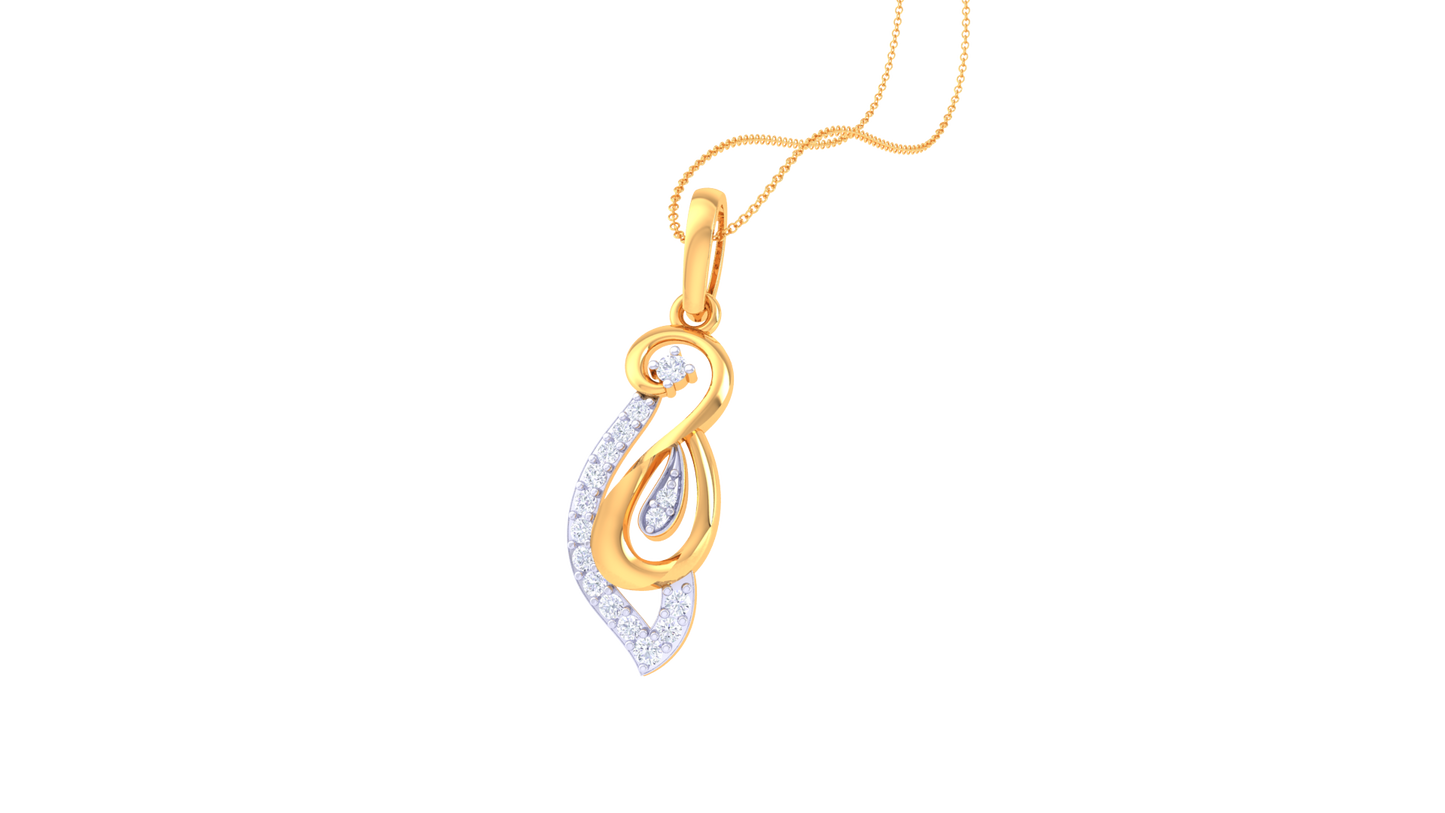 Leaf-Inspired Abstract Gold Pendant - 0.16 Ct Sparkling Diamond