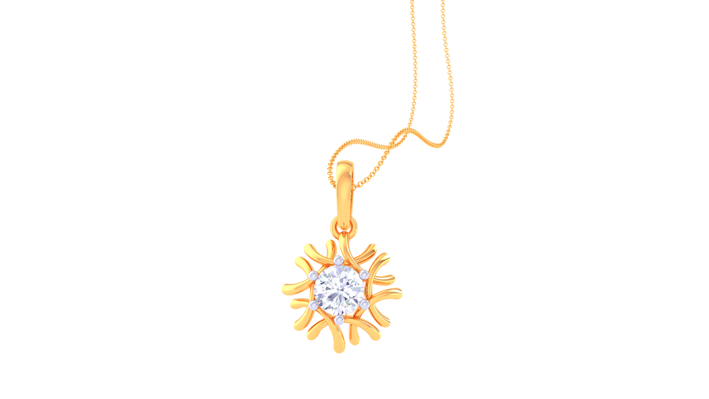 Sunburst Solitaire Pendant In Luminous Gold - 0.59 Ct Round Cut Diamond