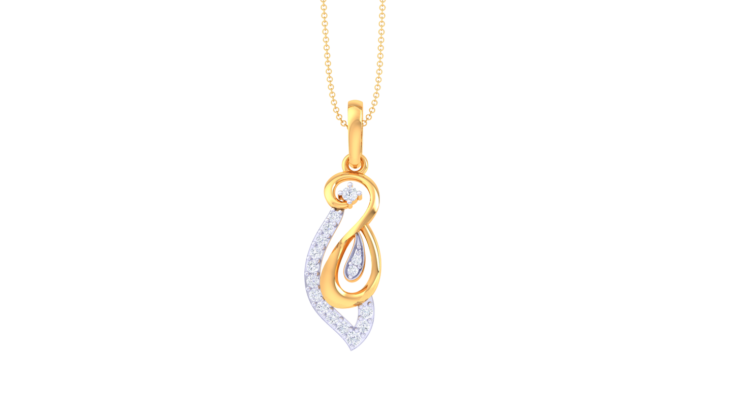 Leaf-Inspired Abstract Gold Pendant - 0.16 Ct Sparkling Diamond