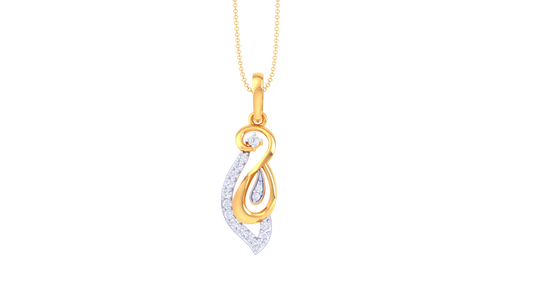 Leaf-Inspired Abstract Gold Pendant - 0.16 Ct Sparkling Diamond