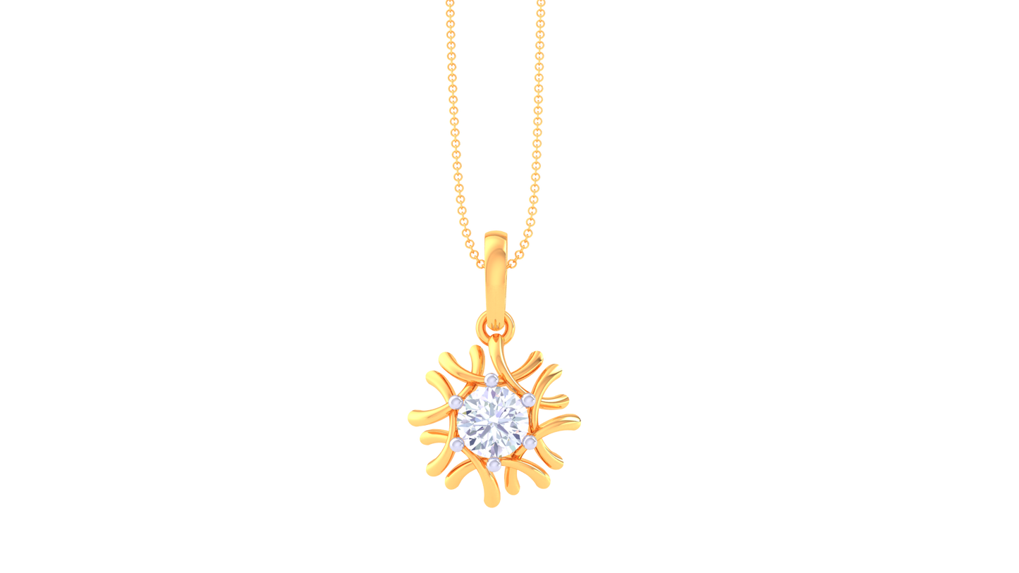 Sunburst Solitaire Pendant In Luminous Gold - 0.59 Ct Round Cut Diamond