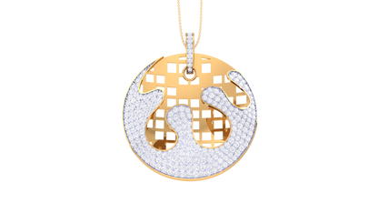 Woven Earth Pendent In Gold - 2.04 Ct Round Cut Diamonds