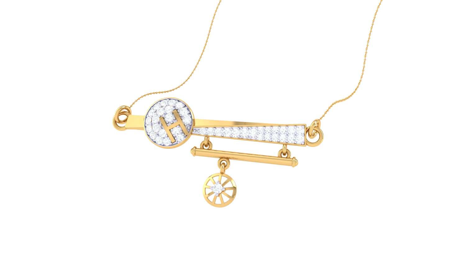 Initial 'H' Diamond Pendent with Bar and Wheel Motif – 0.26 Ct