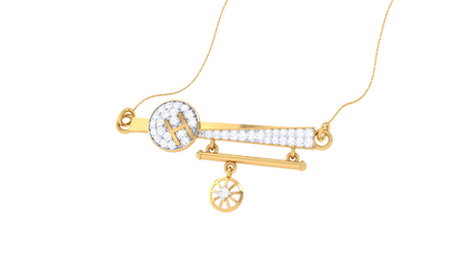 Initial 'H' Diamond Pendent with Bar and Wheel Motif – 0.26 Ct
