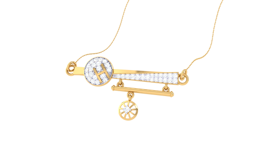 Initial 'H' Diamond Pendent with Bar and Wheel Motif – 0.26 Ct