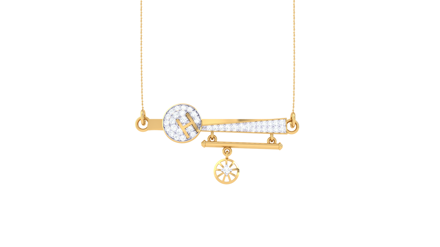 Initial 'H' Diamond Pendent with Bar and Wheel Motif – 0.26 Ct