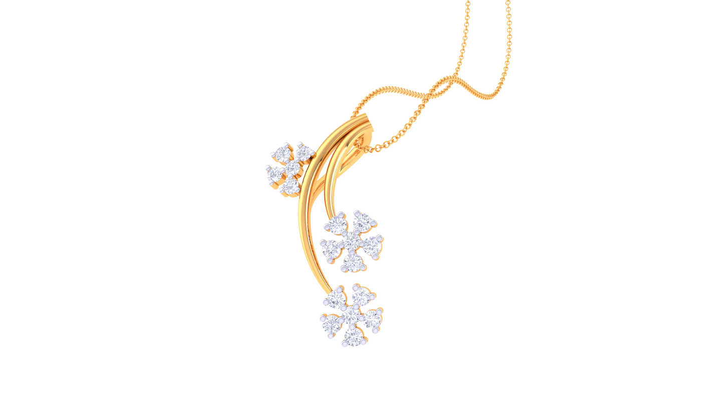 0.13 Ct - Floral Geometry Diamond Pendent In Gold