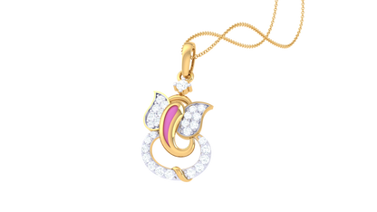 Divine Ganesha-Inspired Gold Pendant - 0.19 Ct Round Diamonds