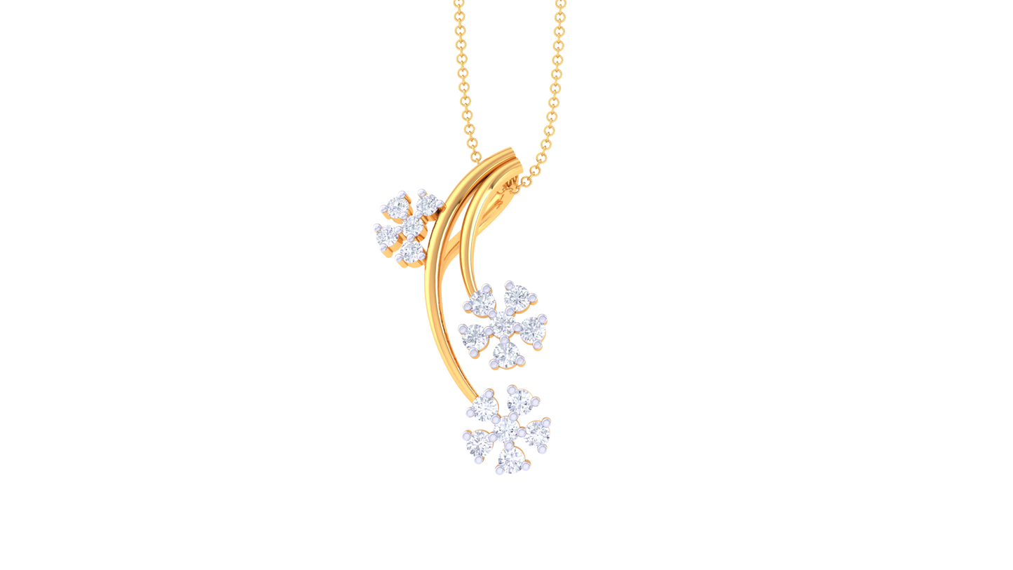 0.13 Ct - Floral Geometry Diamond Pendent In Gold