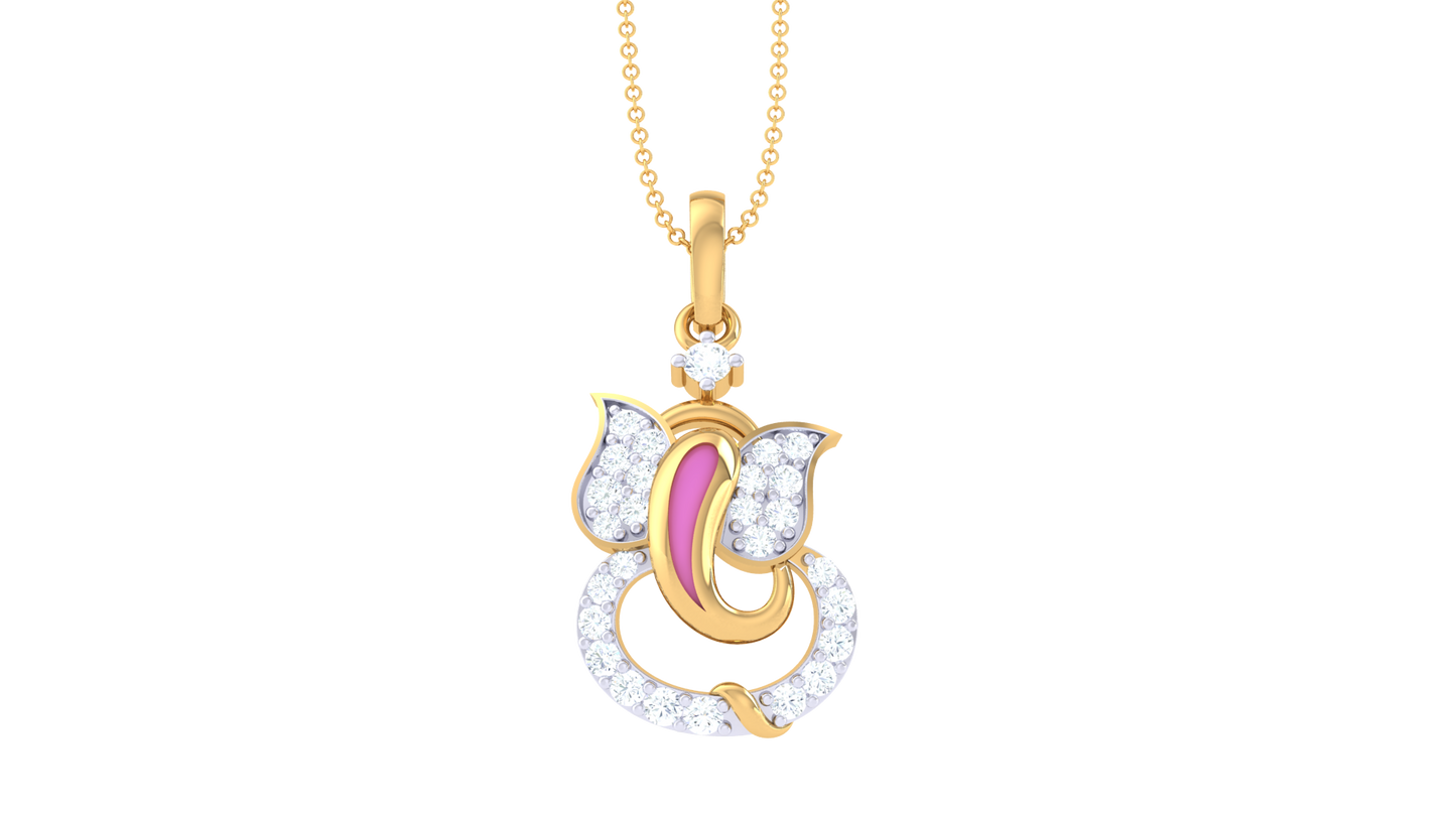 Divine Ganesha-Inspired Gold Pendant - 0.19 Ct Round Diamonds