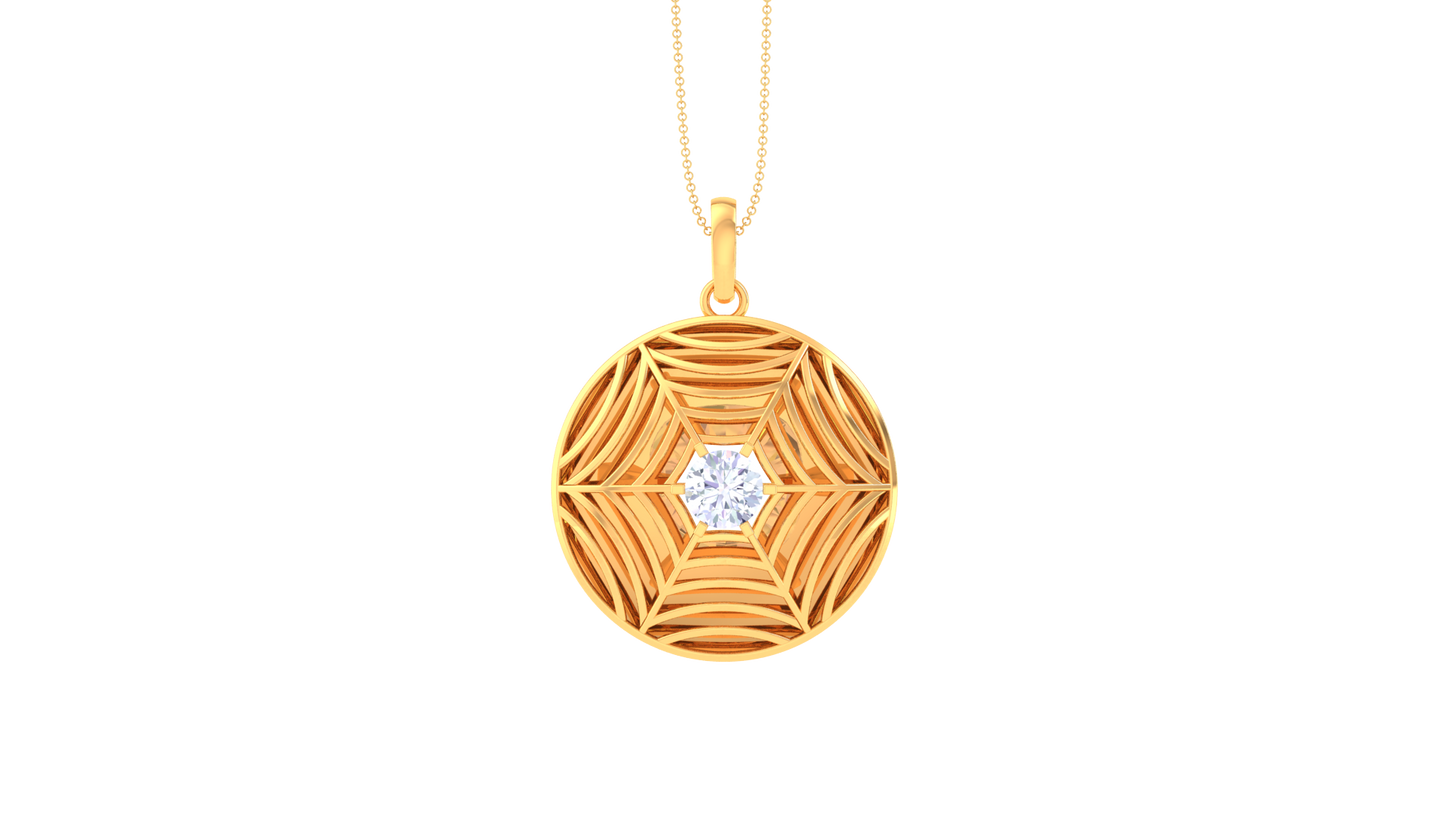 Celestial Convergence Pendant In Sculpted Gold - 0.59 Ct Brilliant Diamond In Center