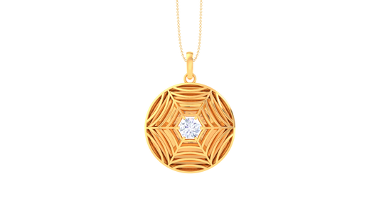 Celestial Convergence Pendant In Sculpted Gold - 0.59 Ct Brilliant Diamond In Center