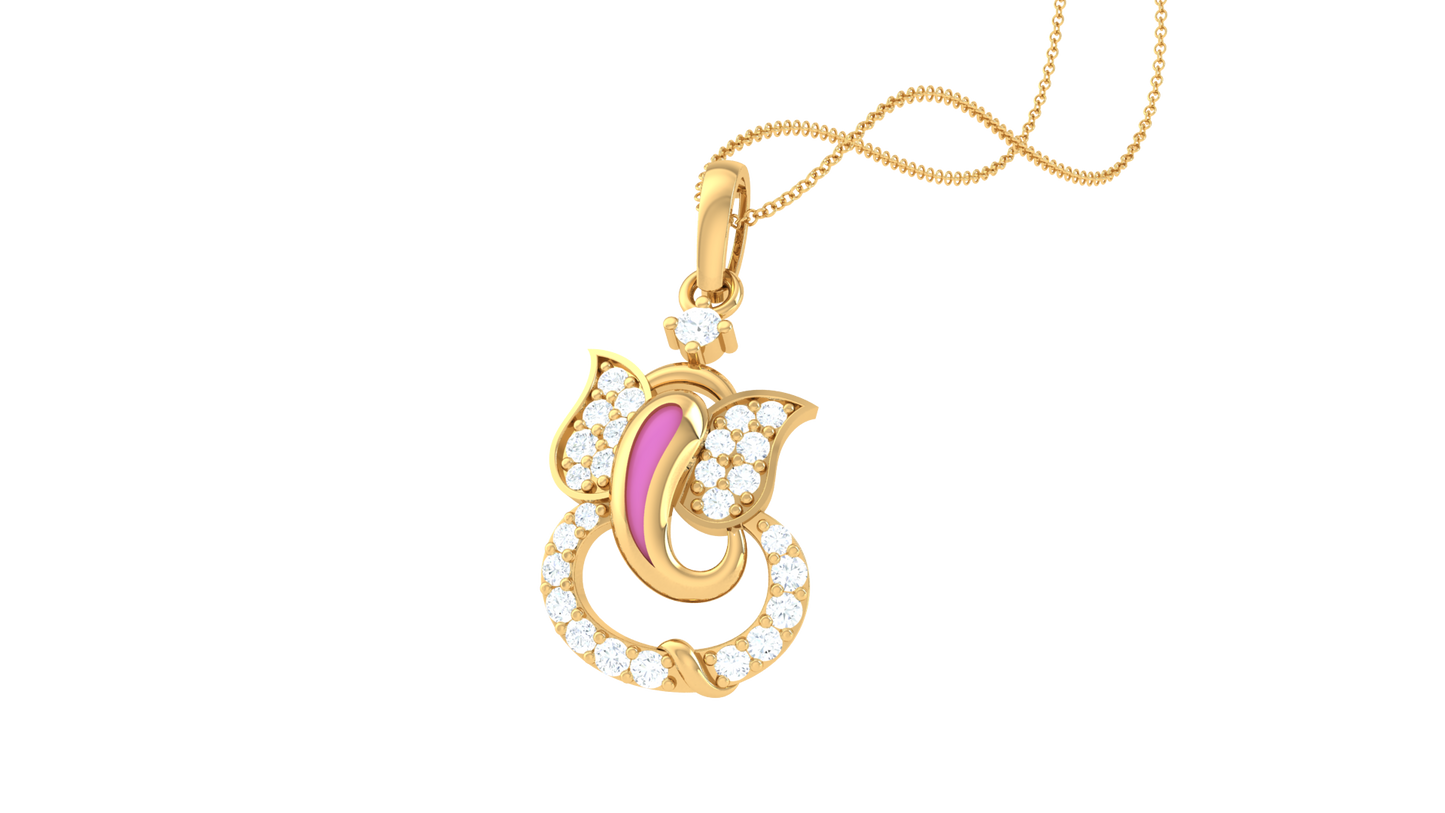 Divine Ganesha-Inspired Gold Pendant - 0.19 Ct Round Diamonds