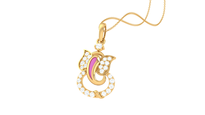 Divine Ganesha-Inspired Gold Pendant - 0.19 Ct Round Diamonds