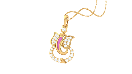 Divine Ganesha-Inspired Gold Pendant - 0.19 Ct Round Diamonds