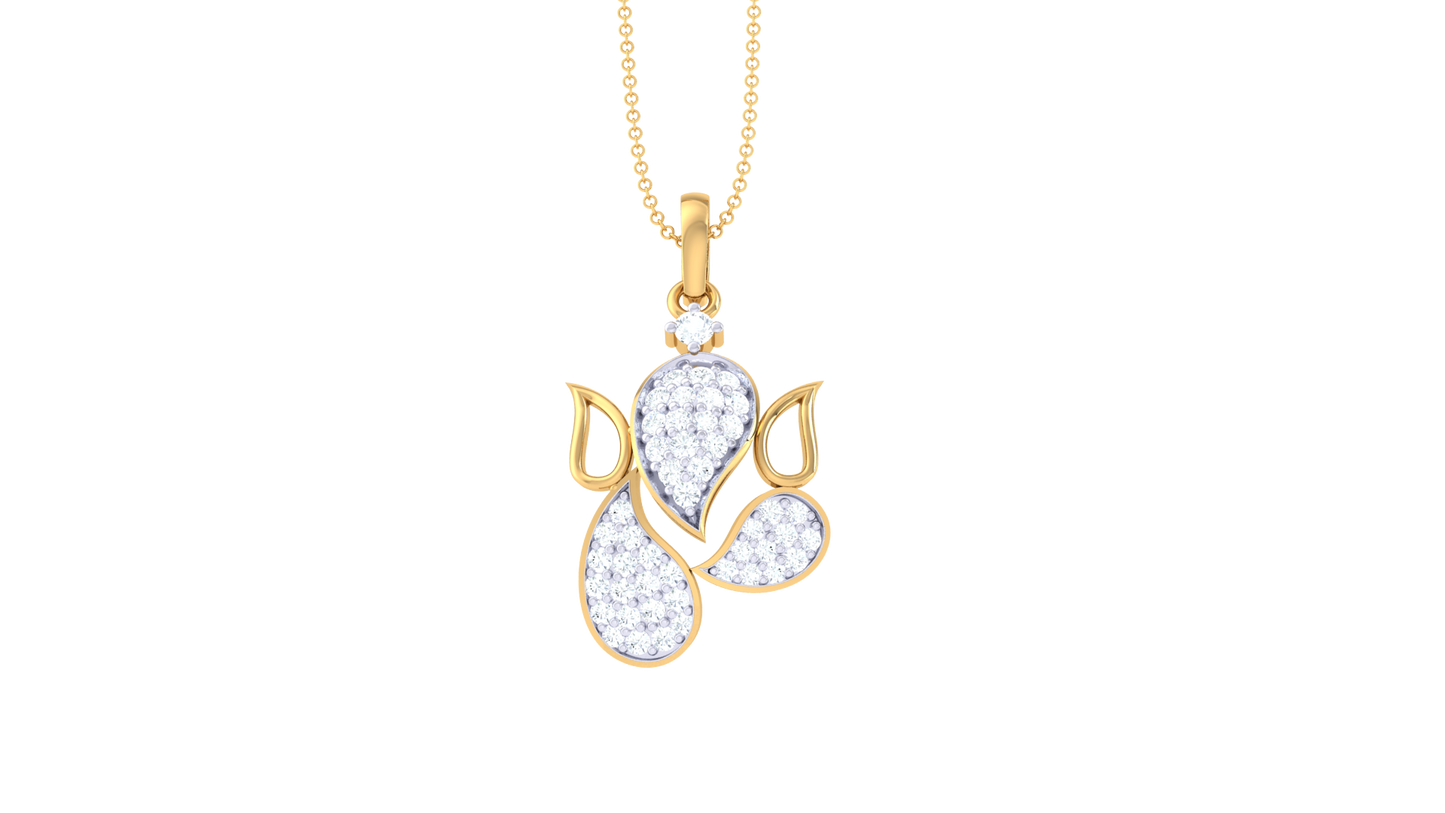 Elegant Teardrop Ganesha Gold Pendant - 0.25 Ct Diamond Accents