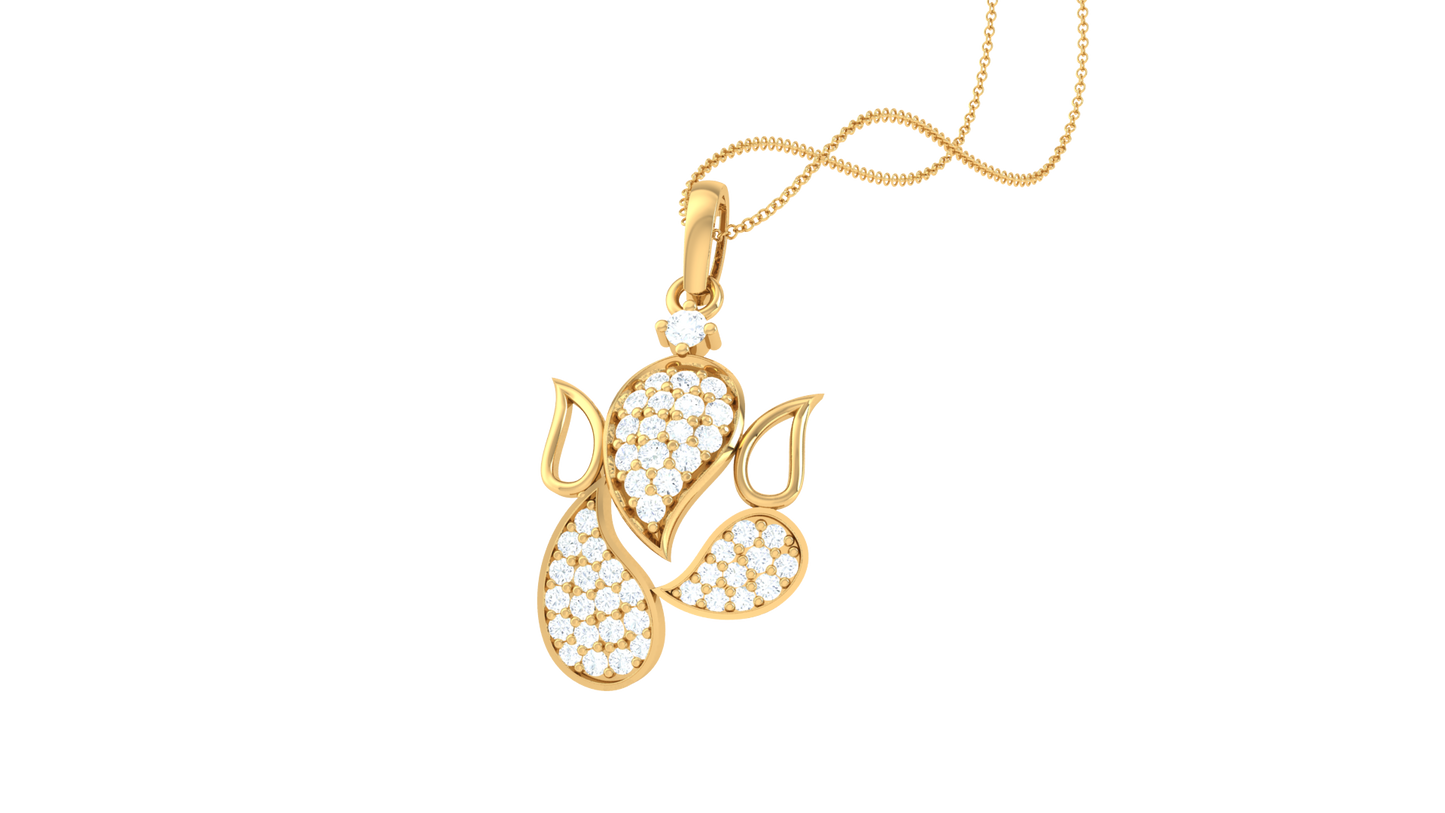 Elegant Teardrop Ganesha Gold Pendant - 0.25 Ct Diamond Accents